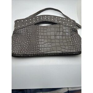 Purse Gray Faux Alligator Skin Fold Over Flat Clutch Bag. GR60